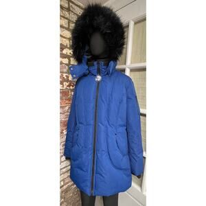 HFX Blue Coat, Faux Fur Trimmed Hood, Size L, Excellent Condition